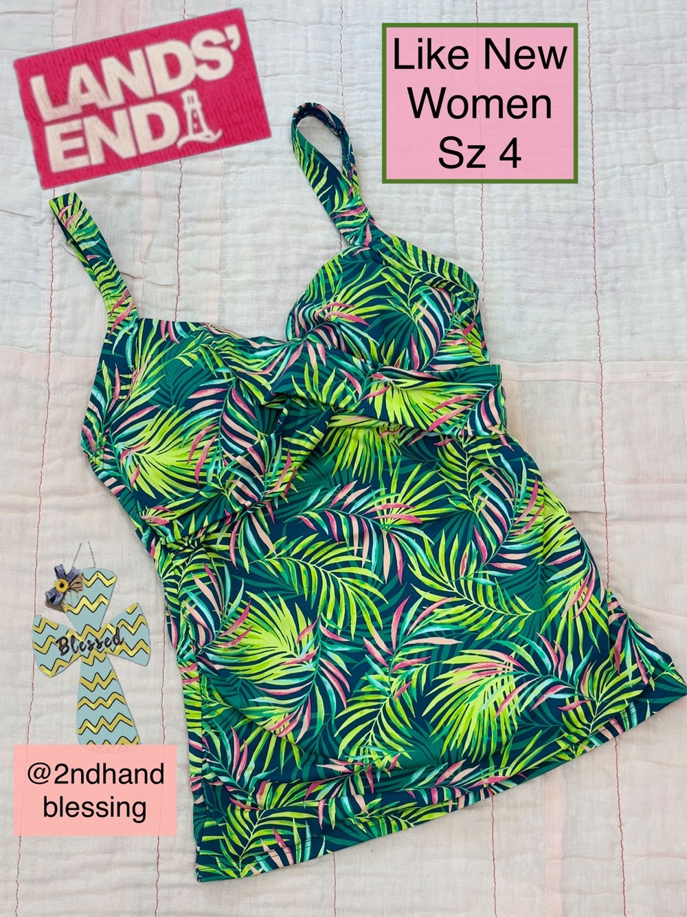 Like New Sweetheart Wrap Underwire Tankini Top Women 4, Tummy Control Green Leaf